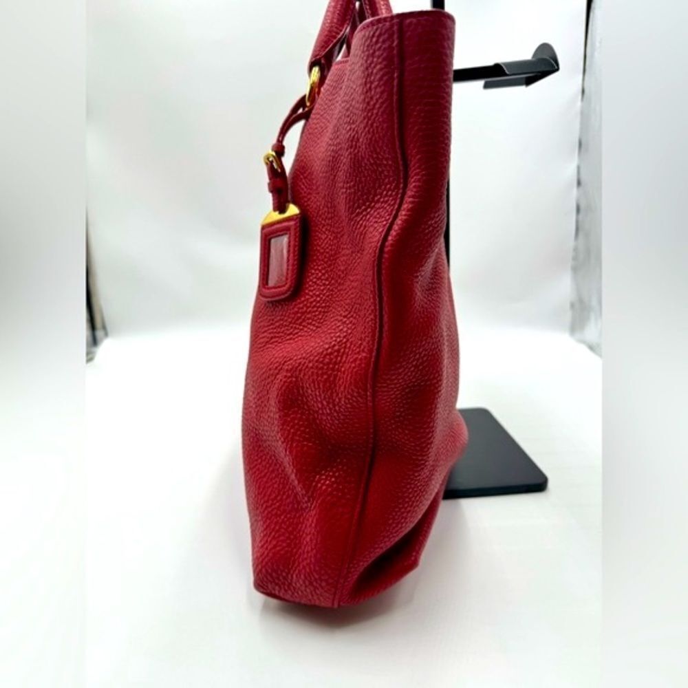 Auth Prada Rosso Vitello Daino Leather Convertible Shopping Tote Bag Preloved - Picture 4 of 13